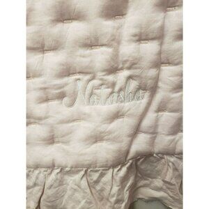 Pottery Barn Ruffle Belgian Linen Baby Quilt Lt Pink 36x50 NWOT Mono Natasha